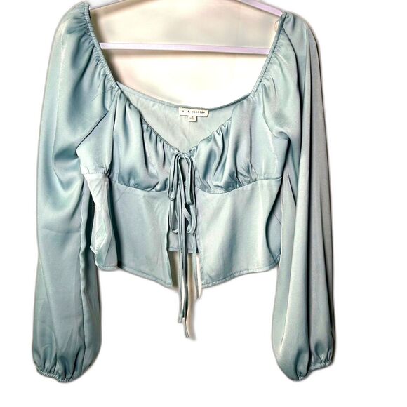 La Hearts Tops - LA Hearts Green Tie Front Long Sleeve Crop Top Peasant Fairy Medium